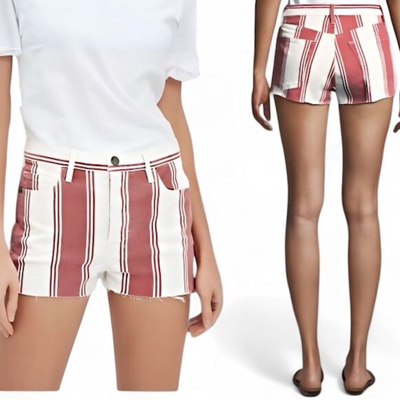 Frame Denim Le Cutoff Fiery Red Stripe Jean Shorts